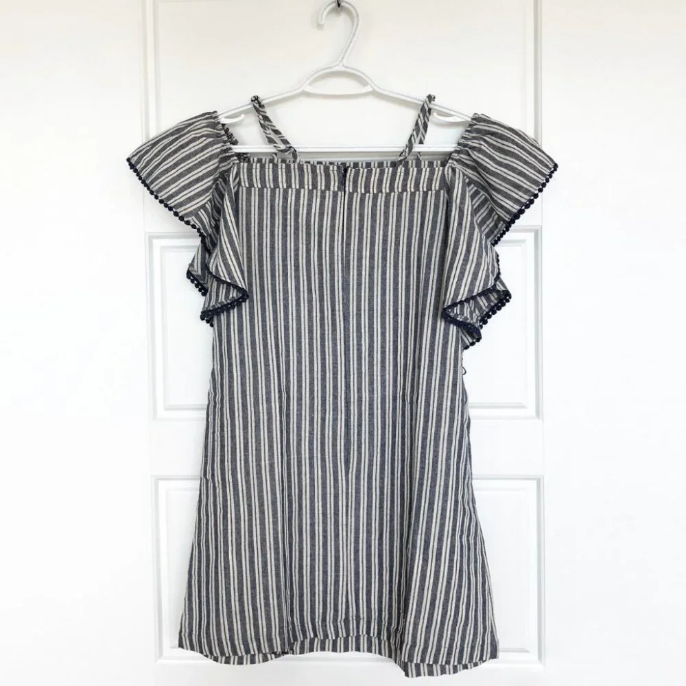 ***SOLD*** Bohemian Blue White Stripe Cold Shoulder Tunic Top - Picture 2 of 4